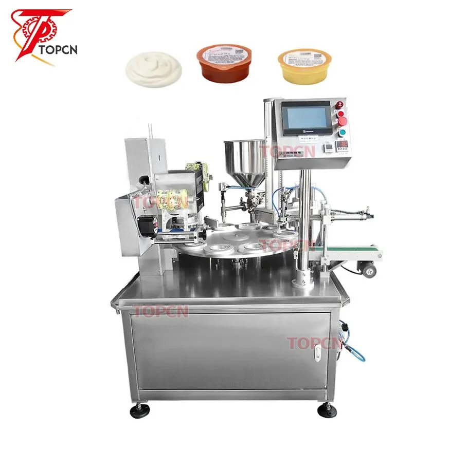 Automatic Liquid Honey Chocolate Paste Hot Sauce Yogurt Cup Butter Thermoforming Filling and Sealing Machine