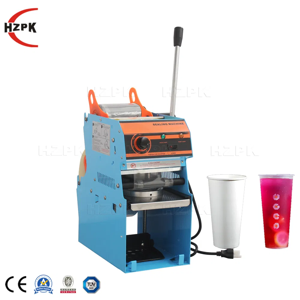 Hzpk Hot Sale Bubble Tea Cup Sealer Machine Heat Sealing Semi Automatic